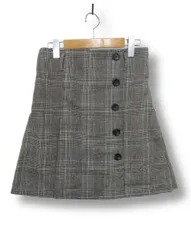 【送料無料（送料520円込）】INGNI イング 秋冬用 厚手生地 台形スカート 巻きスカート風 ボタンデザイン チェック柄 部分ウエストゴム グレー Mサイズ ■管理番号L29307SSS26-250820-10（510）