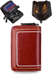 Zakya スマートキーケース カードケース 小銭入れ じゃばら 大容量 多機能 本革 ミニ財布 メンズ レディース 赤( レッド,  大容量)