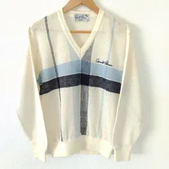 (^w^)b Arnold Palmer アーノルドパーマー RENOWN レナウン ヴィンテージ 80s 90s ビンテージ 長袖 Vネック シアー サマー ニット セーター ナイロン カジュアル デイリー タウンユース レジャー ホワイト メンズ サイズM