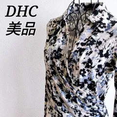 美品✨ ディーエイチシー DHC ワンピース 花柄 フラワー プリント ラップ デザイン フェミニン 長袖 ミディ丈 フレア 大人可愛い 細見え スタイルアップ マルチカラー ブラック 黒 ホワイト  白 パープル 紫