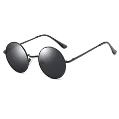 [Glasses Trust] 偏光 丸型 サングラス 丸サングラス ラウンド ファッション丸メガネ UVカット 軽量 (偏光ブラック＆ブラックフレーム) Free Sizeのサムネイル