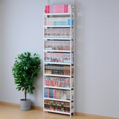 【人気商品】突っ張り 本棚 大容量 スリム 全体耐荷重180㎏ 幅61×奥行15.5×高さ210.5-270㎝ 壁面収納 山善 ラック 組立品 ホワイト RTRS-6015WH/WH2