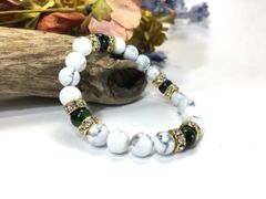 하우라이트 & 그린 타이거 아이 파워 스톤 팔찌 (골드) 여성 여성 스즈 브레스 개운 선물 선물 [c]