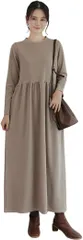Dep Club 上品x体型カバー マタニティ ワンピース レディース ロング 長袖 ポケット 大きいサイズ(ベージュ,  M RegularLong)