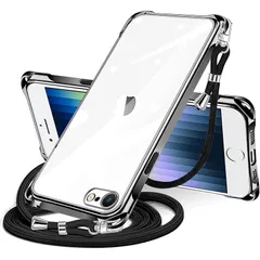 iPhone SE 第3/2世代 7 8 用 ケース クリア ショルダー iphonese 7 8 用 スマホケース アイフォン7 8 se2 se3 カバー 肩掛け 斜めかけ 縄掛けケース 透明 TPU 薄型 軽量 耐衝撃 紐付き 斜めがけ 織りストラッ 1