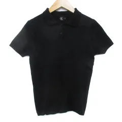 シーケーカルバンクライン ck Calvin Klein ニットシャツ カットソー 半袖 ポロカラー ウール 無地 M 黒 ブラック /FF46