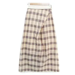 トゥデイフル TODAYFUL フレアスカート ロング丈 マキシ丈 チェック柄 マルチカラー スリット 36 ベージュ 紺 ネイビー /FF27