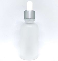 【スポイトボトルグラス】30ml 高級 フロスト加工 シルバー 遮光瓶 ホワイト 白 ガラス製 化粧水 コスメ アロマ エッセンシャルオイル 精油 詰め替え 詰替
