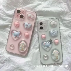 韓国♡ぷぐぷぐ 動物 可愛い立体的ハート クリア iphoneケース リボン