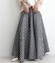 ファッション 新品 ロングスカート 大きい裾 格子縞 スリム