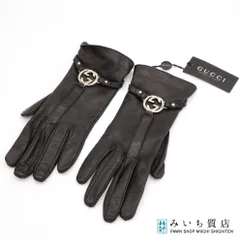 未使用 GUCCI グッチ 手袋 グローブ インターロッキングG GG 7 1/2 レザー 本革 シルク ブラック H18117のサムネイル
