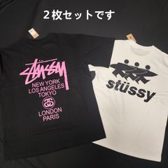 【新品】STUSSY（ステューシー） 半袖Tシャツ 2枚セット ホワイト＆ブラック ユニセックス メンズ レディース 綿100% ストリート 2025夏 正規品 ベーシック