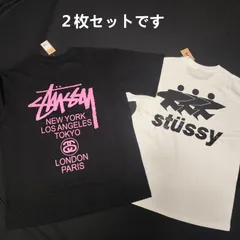 【新品】STUSSY（ステューシー） 半袖Tシャツ 2枚セット ホワイト＆ブラック ユニセックス メンズ レディース 綿100% ストリート 2025夏 正規品 ベーシック