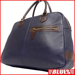 【良品】Dunhill ボストンバッグ レザー ネイビー 総柄裏地 大容量 旅行 大容量】ダンヒル ボストンバッグ 総柄 シボ革 レザー ネイビー