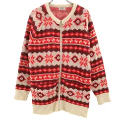 VINTAGE ヴィンテージ 70s セパポケ ノルディック柄 長袖 ジップアップ カーディガン レッド レディース 古着