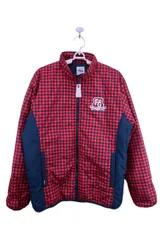 【美品】FILA GOLF(フィラゴルフ) ダウンジャケット 赤紺チェック メンズ LL ゴルフ用品 2501-0802 中古