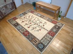 夏は涼しく冬は暖かい　天然ラグ ガゼニラハット COLOR Ver,　ザクロの木　201x140cm　D808