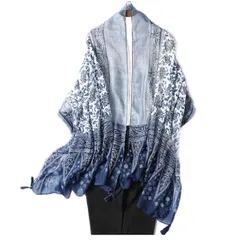 ストール 大判 薄手 マフラー レディース 青 スカーフ 大判 ショール ネイビー 花柄 春夏 秋冬 小顔効果 巻き物 肩掛け 母の日 プレゼント 冷房対策 日焼け防止 UV対策 春物 (ブルー) 0