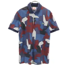 LACOSTE L!VE ラコステライブ 総柄 半袖 ポロシャツ 2 ネイビー メンズ 古着