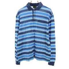 Dunhill ダンヒル イタリア製 ストライプ柄 長袖 ポロシャツ L ネイビー系 メンズ 古着