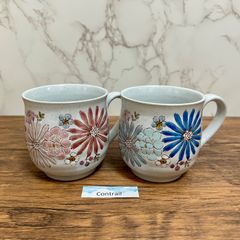 【九谷焼】ペア マグカップ 華 色絵 遊 Kutani Ware Pair Mug Cup Flower Hana