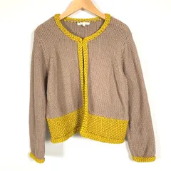 ポールカ PAULE KA ノーカラーニットジャケット  長袖  ベージュ イエロー Lのサムネイル