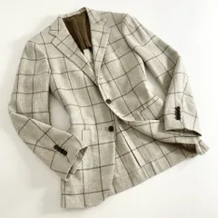 21d10 【美品】 SOVEREIGN UNITED ARROWS ソブリン ユナイテッドアローズ テーラードジャケット サマージャケット ウインドペーン 1122-161-4808 サイズ44 グレー ウールリネン メンズ 紳士服のサムネイル