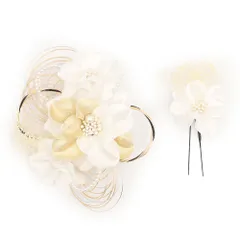 髪飾り 成人式 水引 振袖 前撮り 袴 2点セット 花 白 ゴールド カスミソウ ラインストーン パール ラメ トレンド コーム かわ No.12-0476