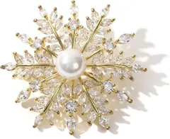 TIGLOSS ティグロス ブローチ ジルコン ジルコニア クリスタル 雪 結晶 記念日 お祝い 花 コサージュ セレモニー フォーマル ジェケット スーツ ギフト 結婚式 お呼ばれ ドレス パーティー ピン おしゃれ 専用BOX付(ゴールド)