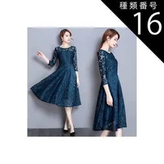 種類16：ブラック/5XL ドレス ワンピース  パーティードレス  レースワンピース  ラウンドネック 膝下丈 ミモレ丈 七分袖 半袖   Aライン ベルト ハイウエスト 透け感 シースルー かわいい 大人可愛い きれいめ 上品 おしゃれ フェミニン  キュ