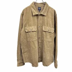 古着 ギャップ GAP コーデュロイシャツ 無地 フレンチフロント 両胸フラップポケット 長袖 ロングスリーブ 綿100% コットン M ブラウン メンズ