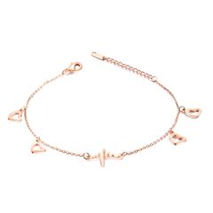 【在庫処分】心電図 アンクレット レディース ピンクゴールド 18k チタン ハート 心形 Rockyu アンクレット 腕輪 細いチェーン21+4cm サイズ調節可 おしゃれ アクセサリー