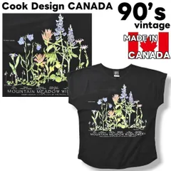 【希少】 90sヴィンテージ カナダ製 Cook Design CANADA VICTORIA 両面 ビッグ フラワープリント スーベニア Tシャツ L ブラック メンズ