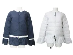 ランバンオンブルー LANVIN en Bleu 近年 4WAY リバーシブル ダウンジャケット ペプラム ノーカラー ジップアップ 36 S相当 ライトグレー ネイビー IBO51 Xのサムネイル