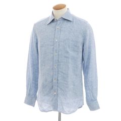 【新品】グランシャツ Glanshirt リネン ワイドカラー カジュアルシャツ ライトブルー【サイズ40】【メンズ】