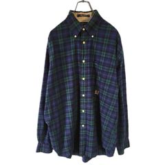 TOMMY HILFIGER トミーヒルフィガー 長袖ボタンダウンシャツ 刺繍ロゴ  ネイビー グリーン チェック メンズ Mサイズ