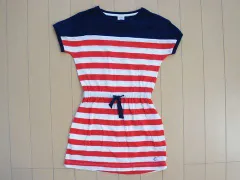 プチバトー petit bateau アウトレット 子供服 女の子 5歳 約 100cm 110cm 半袖 ワンピース 紺 赤 白 ボーダー トリコロール 春 夏 ★4 ガールズ 女児 キッズ 【中古】 ユーズド リサイクル 古着 子ども服 こども
