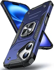 【新着商品】DASFOND iPhone 16 用 ケース 360度回転メタルリングキックスタンド付き 米軍MIL 耐衝撃 強化PCハードバック 傷つけ防止 スマホケース アイフォン16 カバー 6.1 インチ ブルー