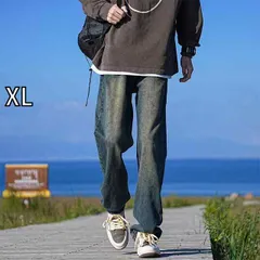 [XL]メンズ ファッション 服  オシャレ シンプル 大人 かっこいい 大きいサイズ ストリート 紳士服  アメリカン ジーンズ 夏 ストリート レトロ パンツ ストレート ワイド レッグ