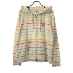 ジェラートピケ ボーダー 長袖 ふわモコ ルームウェア F ホワイト gelato pique ジップパーカー レディース 古着 【240226】