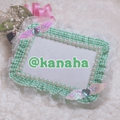 【緑 グリーン】A7 チェック ✕ レース 硬質カードケース