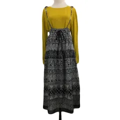 スピック&スパン Spick&Span impression de paris ジャンパースカート サロペットスカート スカート フレア ロング 2WAY ウエストゴム 総柄 エスニック 黒 白 ブラック ホワイト