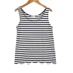 美品 ROPE PICNIC ロペピクニック ボーダー 春夏 SS タンクトップ ポリエステル ホワイト レディース 38 スカラップ【古着】【中古】【送料無料】