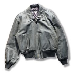 【80s】BIGI vintage black gray leather flight jacket