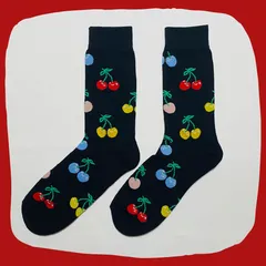 カラフルチェリーブラック クルーソックス #129