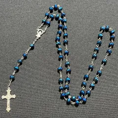 N047-e ロザリオ ネックレス ペンダント メンズ レディース ユニセックス ロング 十字架 クロス ビーズ 聖母マリア シンプル アクセサリー おしゃれ お洒落 かっこいい ロザリー Y字 男性 女性 新品 首飾り アクセント 上品 スタイリッシュ