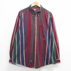 XL/古着 トミーヒルフィガー 長袖 ブランド シャツ メンズ 90s ワンポイントロゴ 大きいサイズ ロング丈 コットン ボタンダウン 赤 レッド 