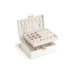 Vlando アクセサリーケース 2層 大容量 ジュエリーボックス 取り外し可能なジュエリートレー ネックレス ピアス 指輪 ブレスレット 女性 プレゼント 誕生日 ギフト (ホワイト)