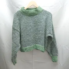 ◇ earth music&ecology モックネック　ケーブル　起毛　総柄 長袖 ニット サイズF グリーン系 レディース E  【1303160000583】