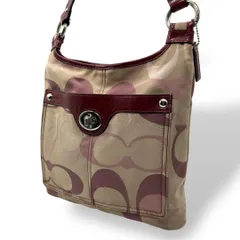 良品 774 コーチ ショルダーバッグ ターンロック オプアート キャンバス